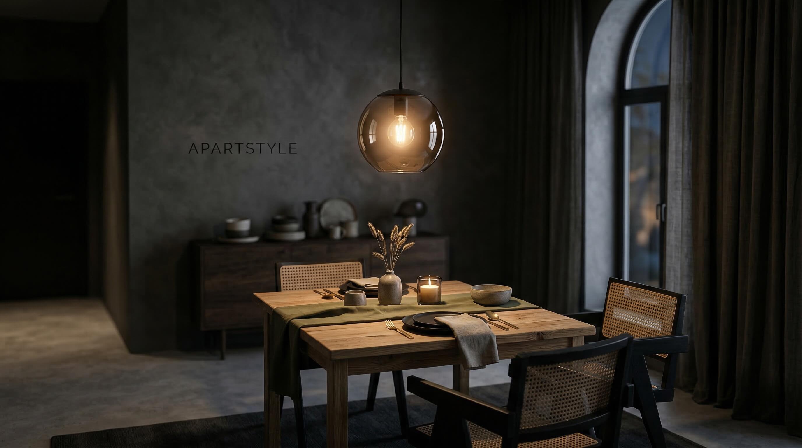 Pendellampe über Esstisch in richtige Höhe gehängt, modernes Esszimmer